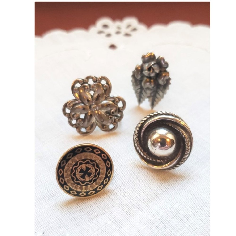 4 Single Antique Earrings, Silver & Gold